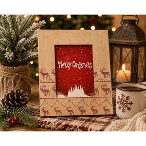 Vintage Christmas Tree Shops Nordic Reindeer Wood 5x7 Picture Frame Farmhouse